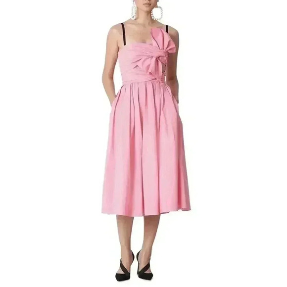 Carolina Herrera Cut Out Bow Bodice A-Line Dress 0 XS Midi Tea Wedding Cocktail - Picture 4 of 10
